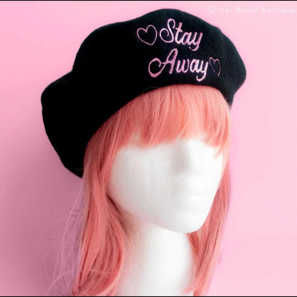 Stay away embroidered beret - Picture 1 of 2
